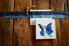Load image into Gallery viewer, One of a kind Morpho Angel painting on aged oak background with silk ribbons and driftwood
